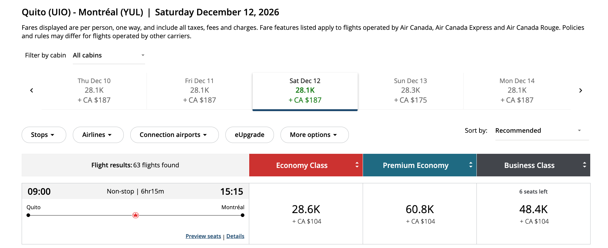 Aeroplan Pricing Check: Every Air Canada YYZ/YUL to Quito (UIO) Flight We Found (Winter 2026–27)