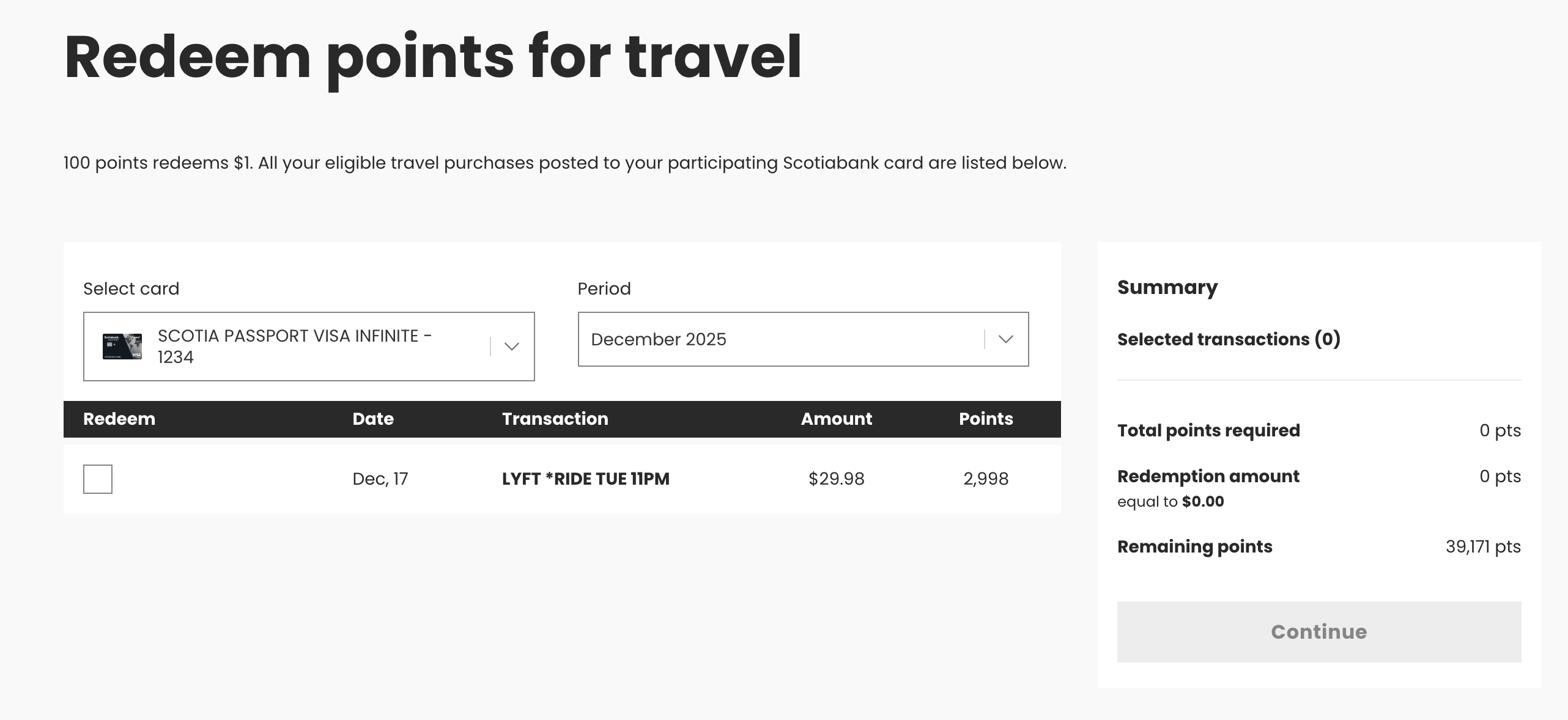 Scene Redeem Points for Travel